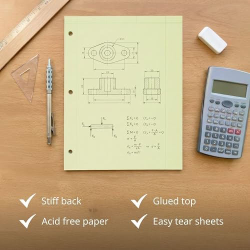 ROARING SPRING Graph Ruled Engineering Pad, Engineering Graph Paper Pad, 5x5 Grid to Edge, 8.5" x 11", 100 Sheets, 3 Hole Punched, Green Tinted Sheets, Made in USA