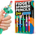 5 Pack Fidget Spinner Wooden Pencils,Pre-Sharpened 7.3" #2 HB Pencil with Ergonomic Grips&Erasers,Sensory Fidget Topper for ADHD,Autism & Anxiety Relief,Calm Focus Tool for Classroom,Home &Office