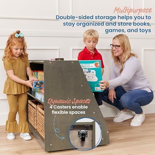 ECR4Kids Mobile Double-Sided 5-Shelf Book Display with Storage, Grey Wash