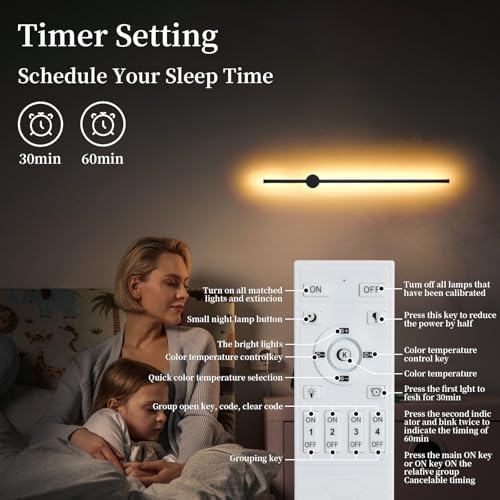 KELUOLY Dimmable Plug in Wall Sconce Set of 2,Black 31.5" LED Wall Light with Remote,Adjustable Color Temperature Brightness,Wall lamp with Timer for Living Room,Bedroom and Accent Lighting