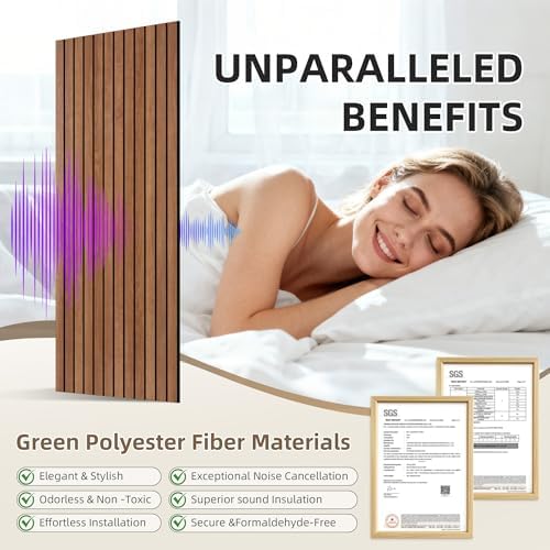 TO-TH Acoustic Wall Panels Wood-Look Sound Dampening Panel 10 Pack, Cherry