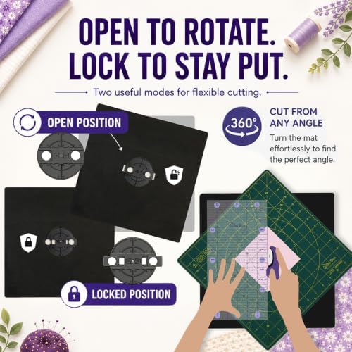 The Quilted Bear Rotating Cutting Mat 18" x 18" - Square 360° Rotating Self Healing Mat with Innovative Locking Mechanism for Quilting & Sewing Your Choice of Colours Available! (Green)