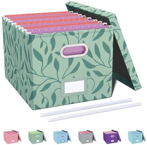 Oterri File Organizer with Lid, File Box, File Cabinet for Letter File Folder Storage, Hanging File Organizer for Office/Decor/Home,Document Organizer, 1 Pack,Leaf Green-Box Only