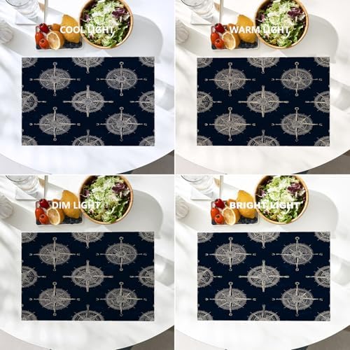 Batmerry Maritime Sailing Linen Placemats Set of 4, Oceanic Nautical Emblem Washable Table Mats for Kitchen Table Thickened Heat Insulation Dining Set Indoor Outdoor 12X18 in