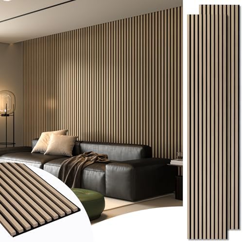 Art3d 108 x 12 in 3D Fluted Soundproof Wood Slat Wall Panel, 2-Pack, Peach