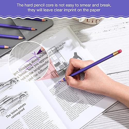 Tatuo 60 Pcs Pencils Pre Sharpened Checking Pencils with Eraser Erasable Colored Pen for Map Coloring Tests Sketch School Office Editing Kids Adults Favors Grading(Purple)