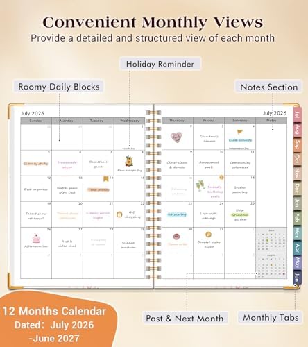Academic Planner 2026-2027, Hardcover Weekly and Monthly Calendar Planner from July 2026 - June 2027, 6.1" x 8.2" A5 Daily Agenda with Tabs, College School Organizer for Student Teacher, Butterfly Bouquet