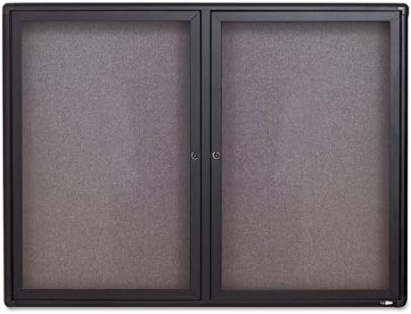 Quartet Bulletin Board, 4' x 3' Enclosed Fabric Notice Board, Lockable Swing Doors, Graphite Frame (2364L)