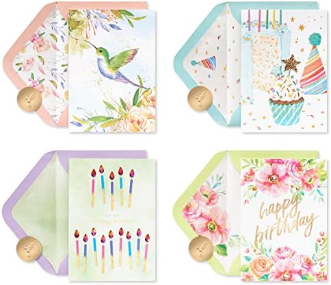 Papyrus Deluxe Boxed Birthday Card Assortment, Floral and Candles (4-Count)