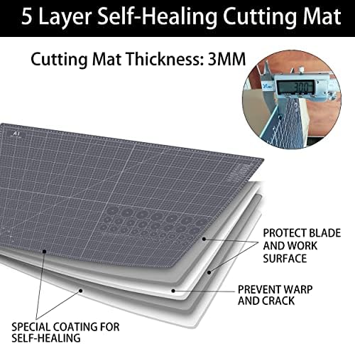 Headley Tools Thickened 24 x 36 Inch Self Healing Cutting Mat, Durable A1 Double Sided 5-Layer Craft Cutting Board for Fabric, Quilting, Sewing, Hobby, Scrapbooking, Arts and Crafts Project, Dark Gray