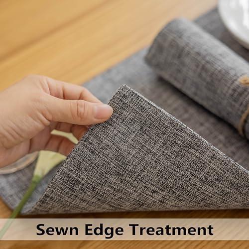 Demetex Grey Textured Linen Placemats Set of 8 Classic Place Mats Heat Resistant Cloth Table Placemat for Dinner Gathering Buffet, 13x19 inch, Ash Grey