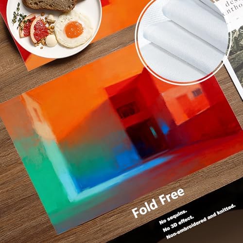 Batmerry Orange Abstract Color Placemats,Blue Modern Washable Linen Table Mats for Kitchen Table Double Insulation Decor Dining Set Indoor Outdoor 12X18 in Set of 4