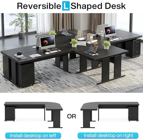 Tribesigns L-Shaped Executive Desk, Large Office Desk with 3-Drawer File Cabinet, Industrial Corner Computer Table with Drawers, Business Workstation for Home Office (Black, 83")