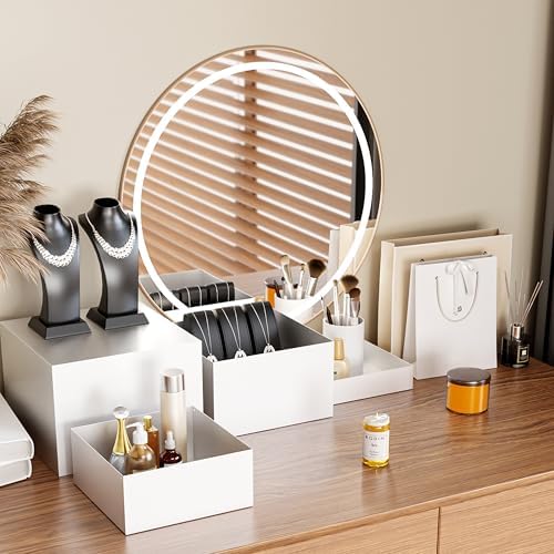 Metal Buffet Risers,4PCS OVERSIZED Food Risers for Buffet Table 8IN to 11IN Display Stand with Mini Acrylic Signs for Catering Dessert Wedding Collectibles Jewelry Figures Show Grayish White Cube Boxes Nesting Risers with Hollow Bottoms