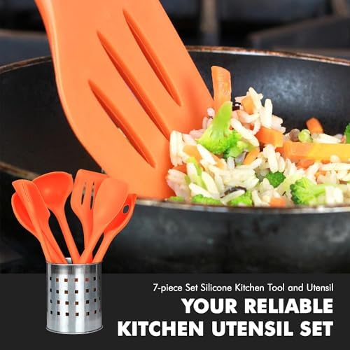 Chef Craft 7 Piece Silicone Kitchen Tool and Utensil Set, Orange (42078)