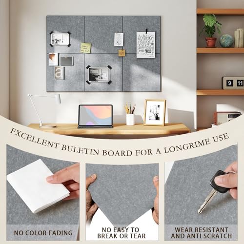 JBER Large Cork Board Alternative 72" x 48" - 24 Pack Self-Adhesive Felt Bulletin Board Tiles, Pin Board Vision Board for Walls, Office & Home Decor(Light Gray)