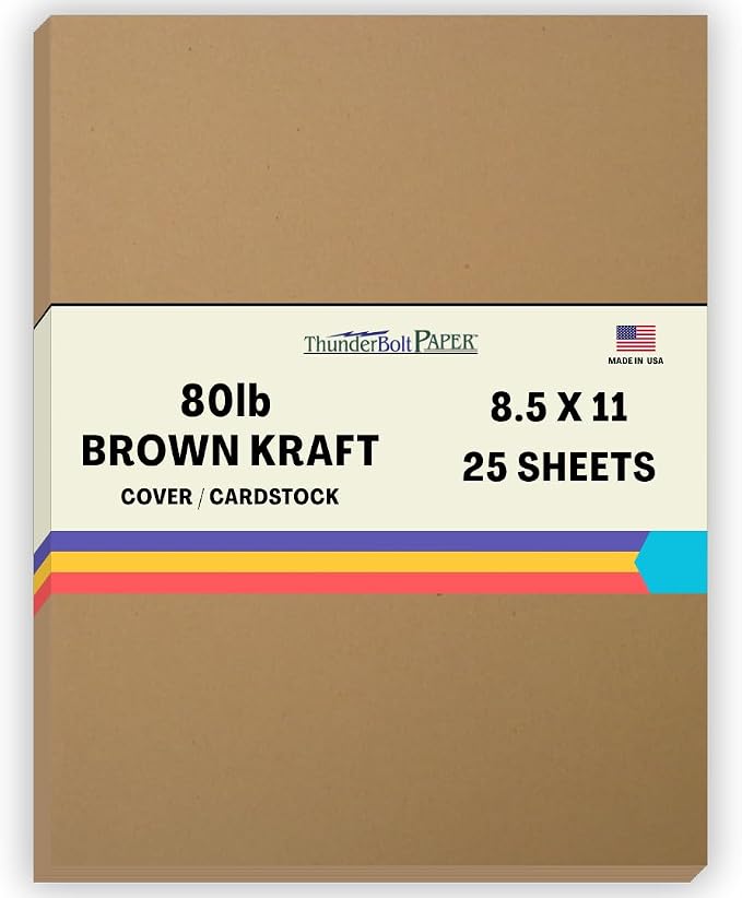 25 Brown Kraft Fiber 80# Cover Paper Sheets - 8.5" X 11" (8.5X11 Inches) Standard Letter|Flyer Size - Rich Earthy Color with Natural Fibers - 80lb/pound Cardstock - Smooth Finish