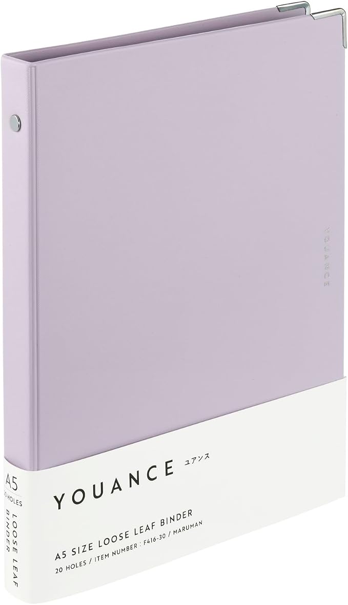 Maruman YOUANCE 20-Ring Binder, Holds 70 Sheets A5 5.83"x8.27", Purple | Durable Vinyl Cover, Storage Pocket, Includes 10 3mm Graph Paper Sheets & Clear Sheet Protector, Made in Japan