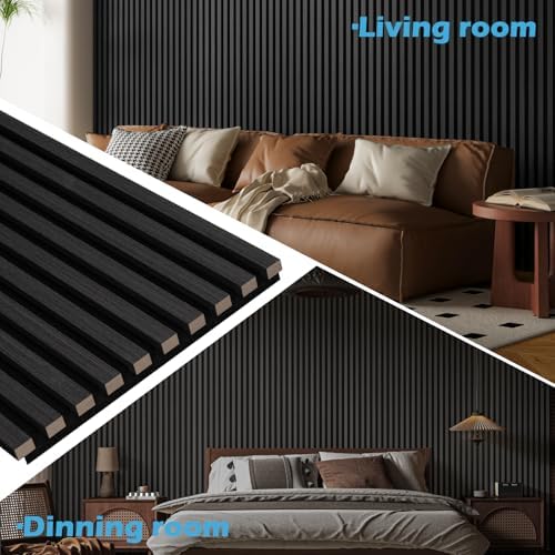 Art3d 108 x 12 Inch 3D Fluted Soundproof Wood Slat Wall Panel, 2-Pack, Blackwood