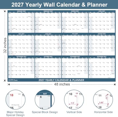 32" x 48" 2027 Wall Calendar 12 Month, Rolled Wet & Dry Erase Calendar