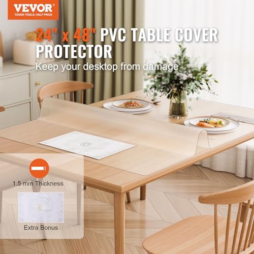 VEVOR Plastic Table Cover, 24 x 48 Inch 1.5 mm Thick Frosted PVC Desk Mat Protector, Waterproof & Easy Cleaning Desk Pad Tablecloth, for Office, Dresser, Dining Room,Night Stand