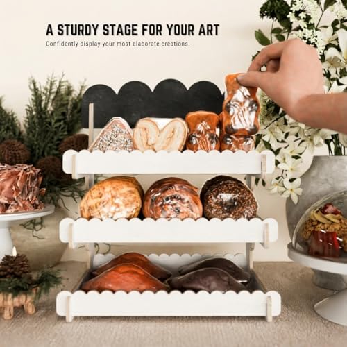 HOTCAN Wooden Cookie Display Stand with Chalkboard Sign for Bakers, Vendors, Craft Fairs | Pastry Display for Market Booths & Events | 3 Tiered Cookie Display for Muffins, Cakes, and Pastries (White)