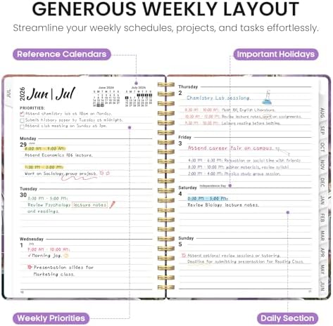 Planner 2026-2027, Jul 2026-Jun 2027 Academic Monthly & Weekly Planner | 6.3" x 8.5" Hardcover Calendar Planner for Women, Spiral Organizer with tabs, School Office Home Supplies, Wisteria Lane