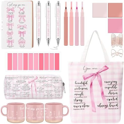 Reallnaive 25 Pcs Bible Study Kit for Women, Christian Gift, Pink