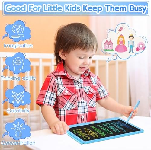 Hockvill LCD Writing Tablet for Kids 12 Inch, Toys for Boys Girls Drawing Pad for 3 4 5 6 7 Year Old Kids Toys, Toddler Erasable Doodle Board Travel Essentials, Christmas Birthday Gift for Kids - Blue