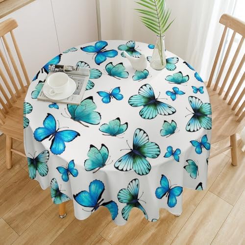 Blue Butterfly Tablecloth, Cute Animal Green Teal Butterfly Fantasy Wings Print Table Cover for Home Kitchen Outdoor Party Picnic Wedding Decor, 50x50in