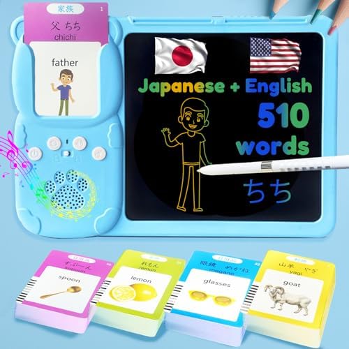 Writing Tablet with Bilingual Flash Cards for Kid, Japanese Blue