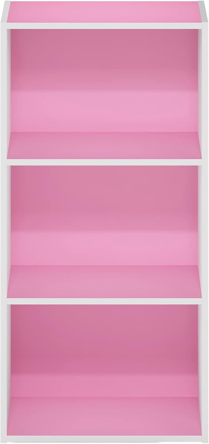 Furinno LUDER 3-Tier Book Shelf, Open Shelves Bookshelf, Pink/White | 9 x 16 x 31.4, Closed Back, Modern Bookcase, for Living Room, Bedroom, Home Office