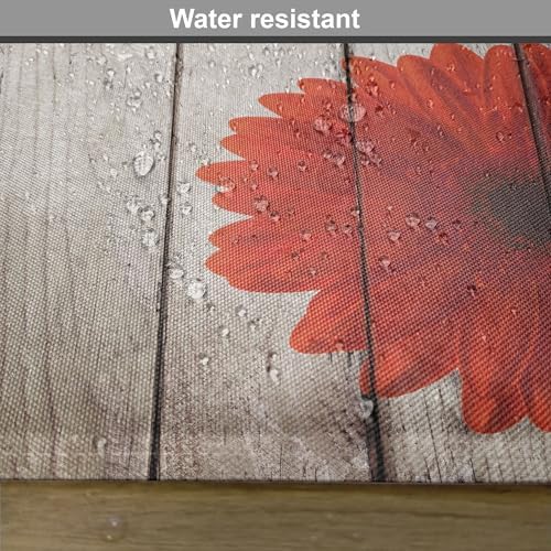 Lunarable Rustic Place Mats Set of 8, Flower Red Dahlia on Foreground of Murky Featured Dated Wooden Board Retro Art Print, Washable Fabric Placemats for Dining Table, Placemat 8 pcs, Brown