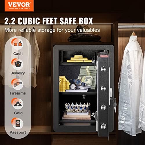 VEVOR Steel Security Safe - 2.2 Cubic Feet, Fingerprint & Digital Keypad Lock, Fire-proof Bag, Protect Cash, Gold, Jewelry, Documents - 15.8x13x23.6 inch