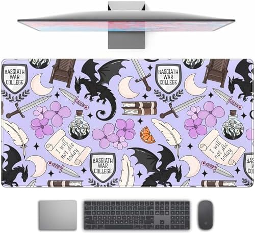 Cute Desk Pad Kawaii Black Loong Mouse Pad Purple Magic Desk Keyboard Pad, Large Gaming Mouse Pad for Desk Decor Computer Desk Home Office Decor for Girl with Stitched Eges Protector Mat 31.5x15.7 in
