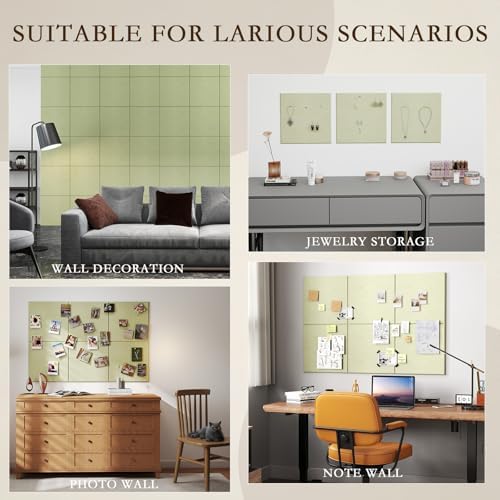 JBER Felt Bulletin Board 36" x 24", 6 Pack Felt Wall Tiles, Grass Green