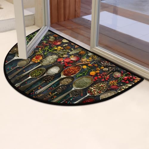 Kitchen Vanilla Spices Half Round Door Mat Non Slip Washable Decorative Kitchen Semi Circle Area Rug Absorbent Soft Entrance Mat Indoor for Kitchens Bathroom Patio Front Door Mat Decor
