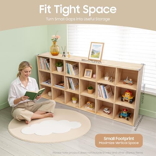 18 Cube Storage Organizer - Solid Wood Bookshelf - Cube Shelf - Vertical or Horizontal Bookcase - Open Book Shelf - Easy Assembly for Bedroom, Living Room, Office