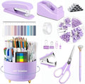 Office Supplies,Purple Desk Accessories,Office Supplies Set,Desk Organizer,Stapler,Tape Dispenser,Scissors,Staple Remover,Binder Clips,Staples,Ballpoint Pen,Index Tabs with Ruler,Clear Tape.10pcs