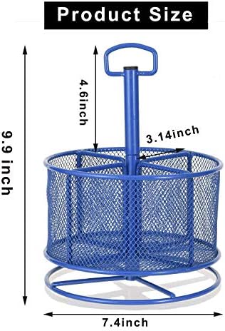 Marbrasse Mesh Desk Organizer, 360-Degree Rotating Multi-Functional Pen Holder, 4 Compartments Desktop Stationary Organizer, Home Office Art Supply Storage Box Caddy (Blue)