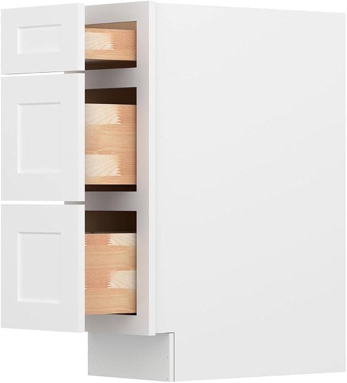 Furinno Shaker Drawer Base Kitchen Cabinet with 3-Drawers, Ready to Assemble, 24 D x 12 W x 34.5 H, White
