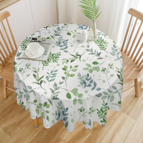 Sage Leaves Tablecloth, Watercolor Spring Floral Green Eucalyptus Leaf Print Table Cover for Farmhouse Kitchen Dinning Indoor Outdoor Party Decor, 36x36in