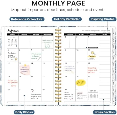 Planner 2026-2027, Jul 2026-Jun 2027 Academic Monthly & Weekly Planner | 8.5" x 11" Hardcover Pretty Calendar Planner for Women, Spiral Organizer for School Office Home Supplies, Blue Floral