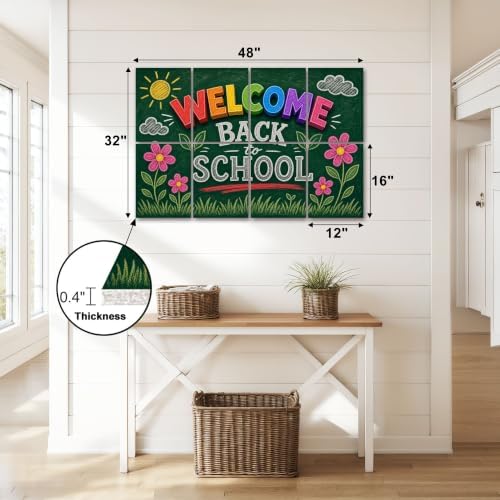 8 Pack Art Acoustic Panels Sound Absorbing Welcome Back to School Chalkboard Art Colorful Letters Floral Details Decorative Soundproof Wall Panels Self Adhesive for Home Recording Studios 48"x32"