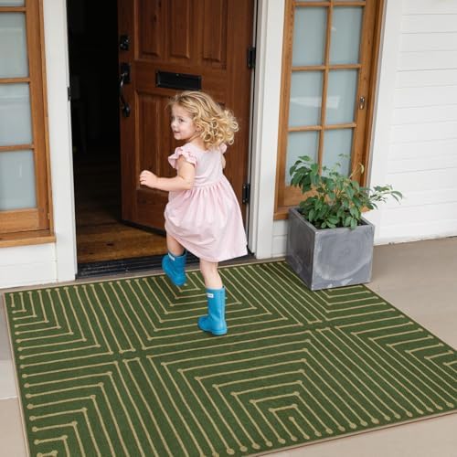Lahome Green 3x5 Outdoor Rug for Entryway,Rhombus Easy Jute Frotn Porch Rug