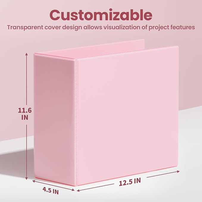 SUNEE 4 Inch Binder 3 Ring, 4" Extra Large D Ring Clear View PVC-Free (Fit 8.5x11 Inches) for Office or School Supplies, Pink, 2 Pack
