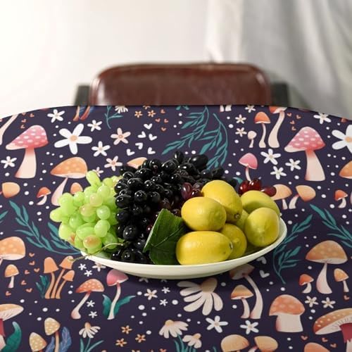 Retro Mushroom Tablecloth, Cartoon Forest Mushroom Florals Leaves Woodland Garden Table Cloth for Kitchen Dining Coffee Table Outdoor Party Decor 55x55in