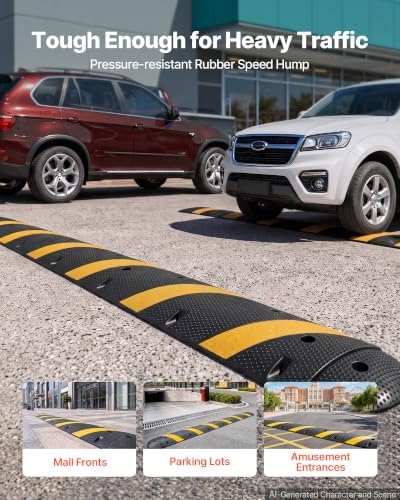 VEVOR 6FT Rubber Speed Bump, 2 Channel, Heavy Duty Traffic Speed Hump, 22000 lbs/axle Load Capacity, 72 in Cable Protector Ramp with Expansion Screws, for Asphalt Concrete Gravel Driveway Road, 1 Pack