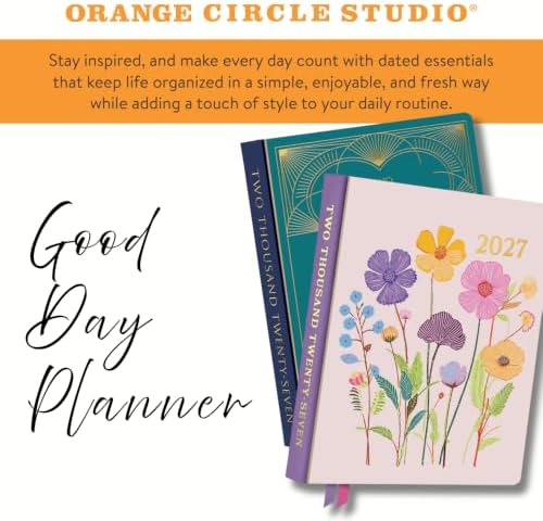 Orange Circle Studio Gilded Elegance 2027 Good Day Monthly Planner 17-Month Hardcover, 5.5" x 7.75", Lay-Flat Coptic Binding,100 GSM Acid-Free Paper, Monthly Calendar, Dot Grid Notes, Desk Planner Set