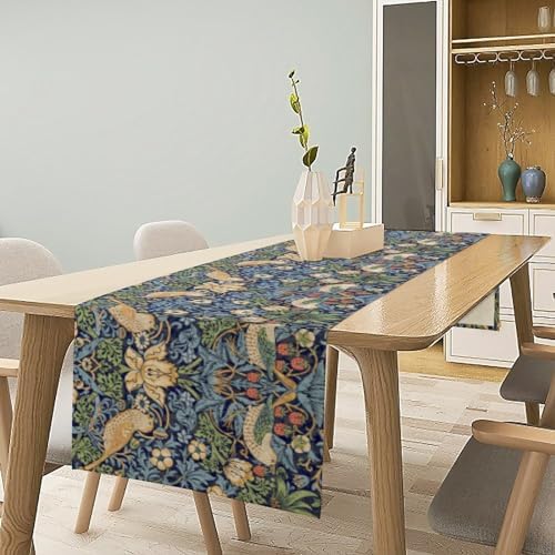 William Morris Floral Table Runner, Vintage Flowers Botanical Printed Table Runner for Home Kitchen Dining Table Decoration,13x120 Inch Strawberry Thief
